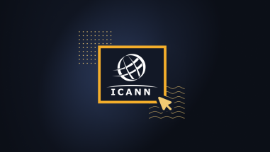 ICANN logo is being clicked on by a yellow cursor.